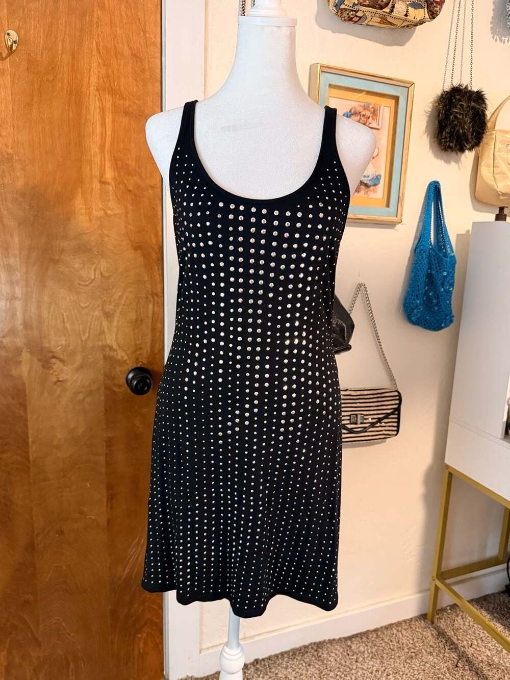 Vintage Express Black Studded Tank Dress Size S